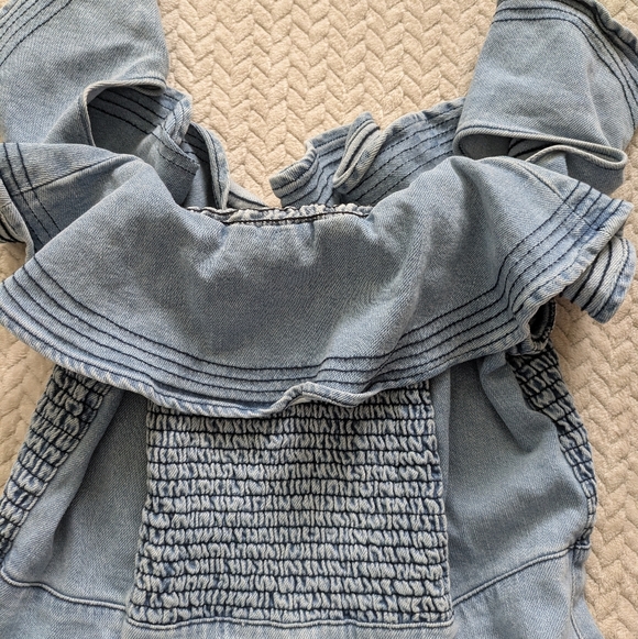 Tanya Taylor Chambray Flutter Sleeve Dress - Picture 4 of 5